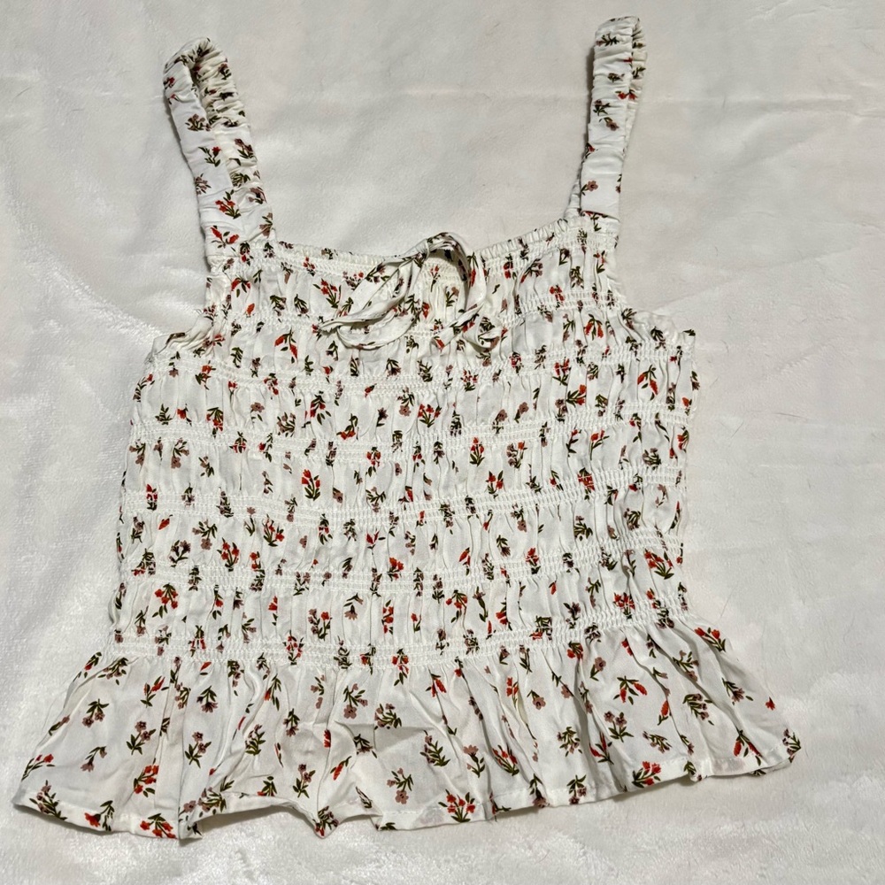 Floral Smocked White Top